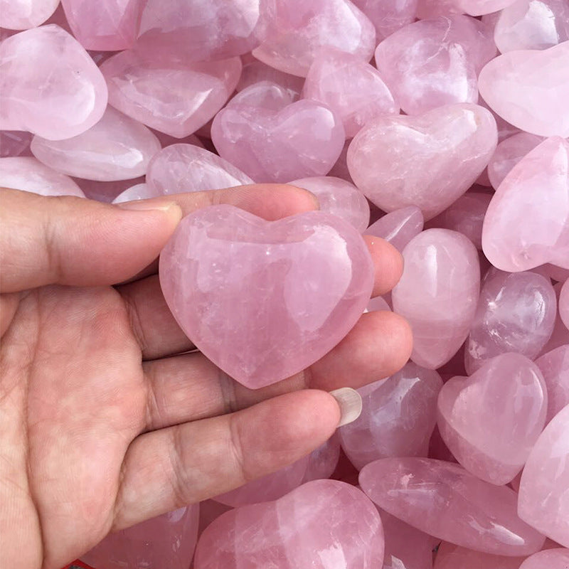 About 6  cm | Natural Crystal Rose Quartz Heart Shaped Plam Stone Hand-carved