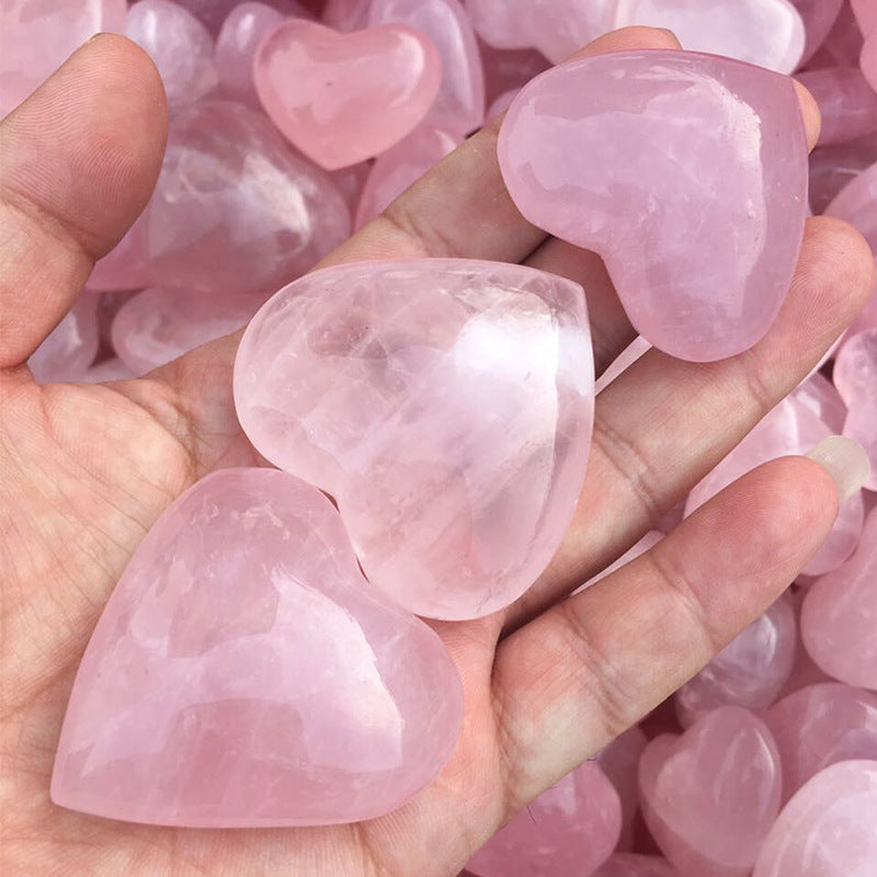 About 6  cm | Natural Crystal Rose Quartz Heart Shaped Plam Stone Hand-carved