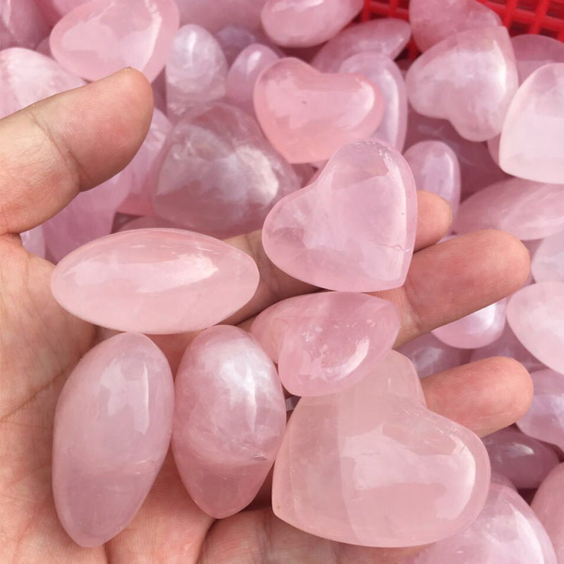 About 6  cm | Natural Crystal Rose Quartz Heart Shaped Plam Stone Hand-carved