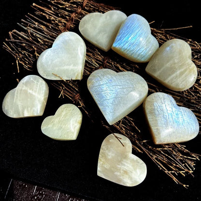 Natural Crystal Labradorite Blue Moon stone Heart Palm Stone Ornament