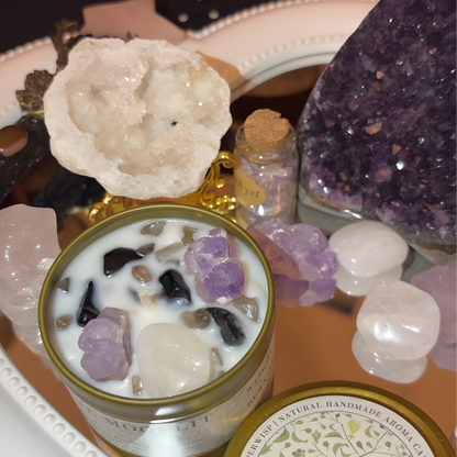 Protection &amp; Strength Kit | Crystal Energy 2.6 OZ. Soy Candle – Handmade Magic with Natural Crystal