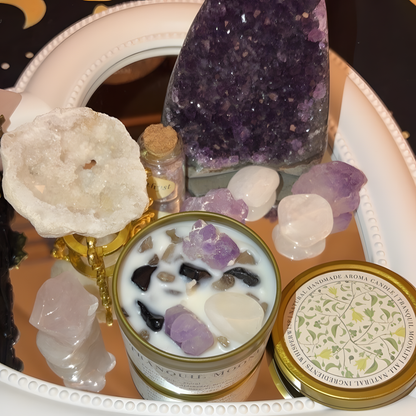 Protection &amp; Strength Kit | Crystal Energy 2.6 OZ. Soy Candle – Handmade Magic with Natural Crystal