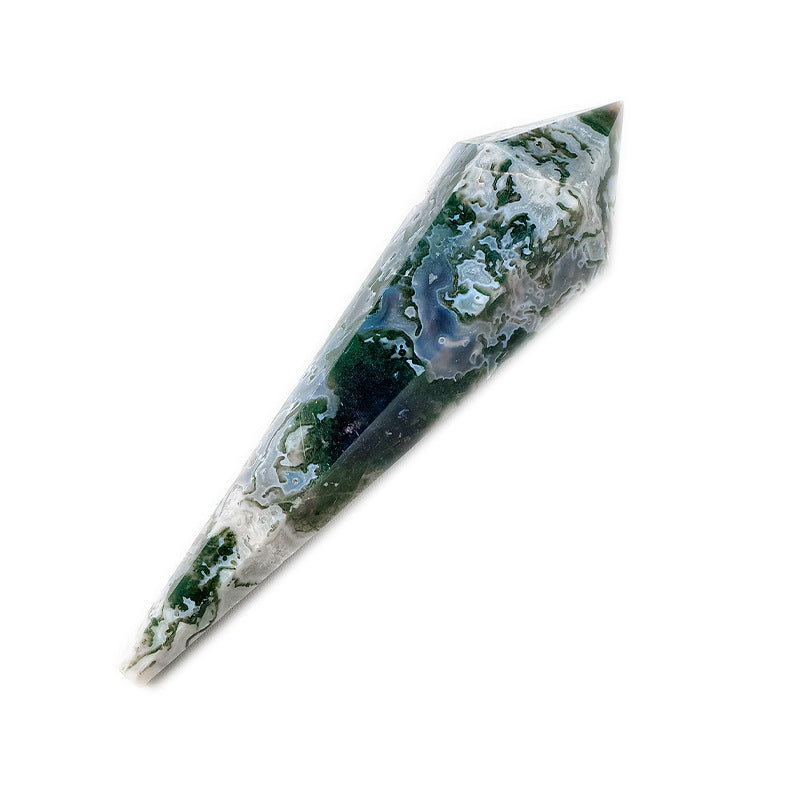 Natural Crystal Moss Agate Pendulum Hexagonal Single Pointed Pillar Scepter