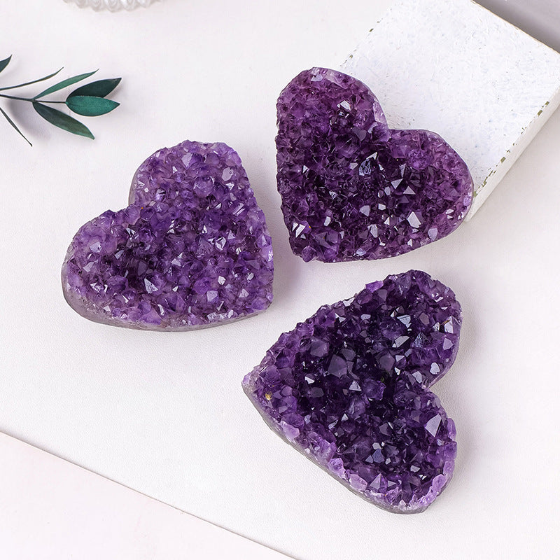 Natural Crystal Uruguay Amethyst Cluster Heart Crafts Raw Stone Pendant