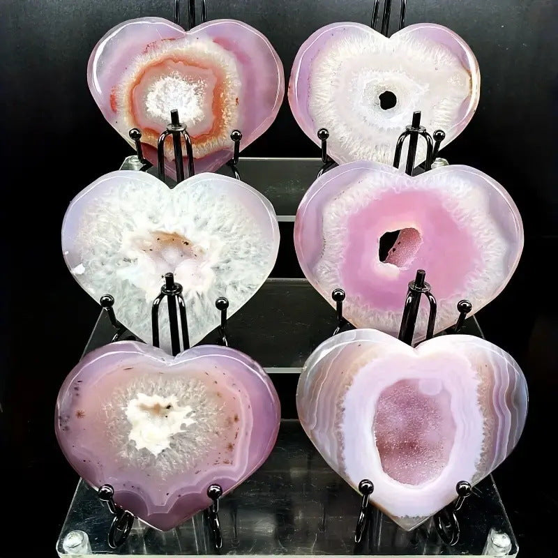 Natural Crystal Gemstone Raw Stone Pink Crystal Cave Agate Heart Shaped Form