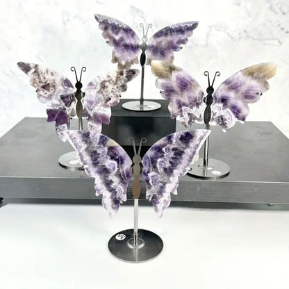 Dreamy Amethyst Natural Crystal Hand-carved Butterfly Wings Decorative with Base