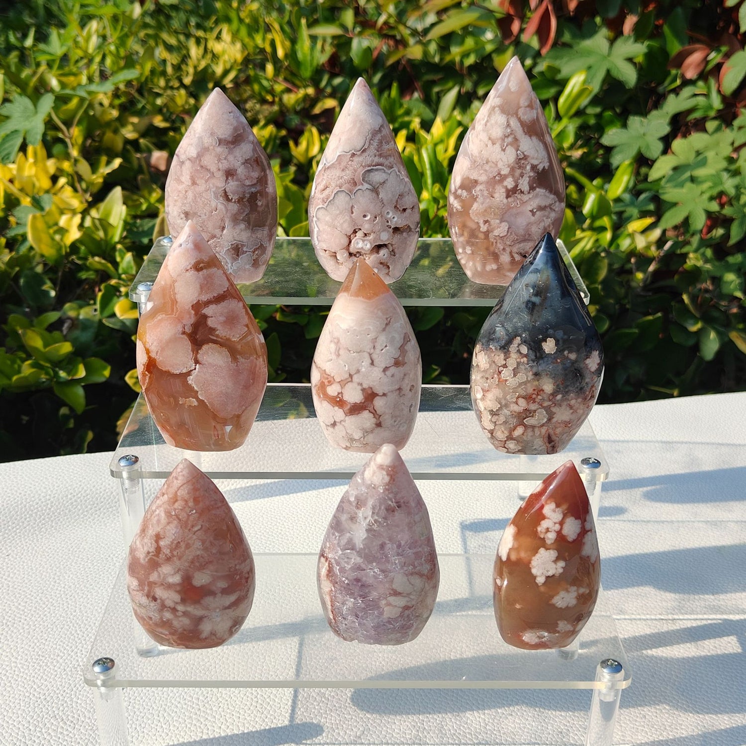 Natural Crystal Blossom Agate Flare Teardrop Shaped Ornament Crafts