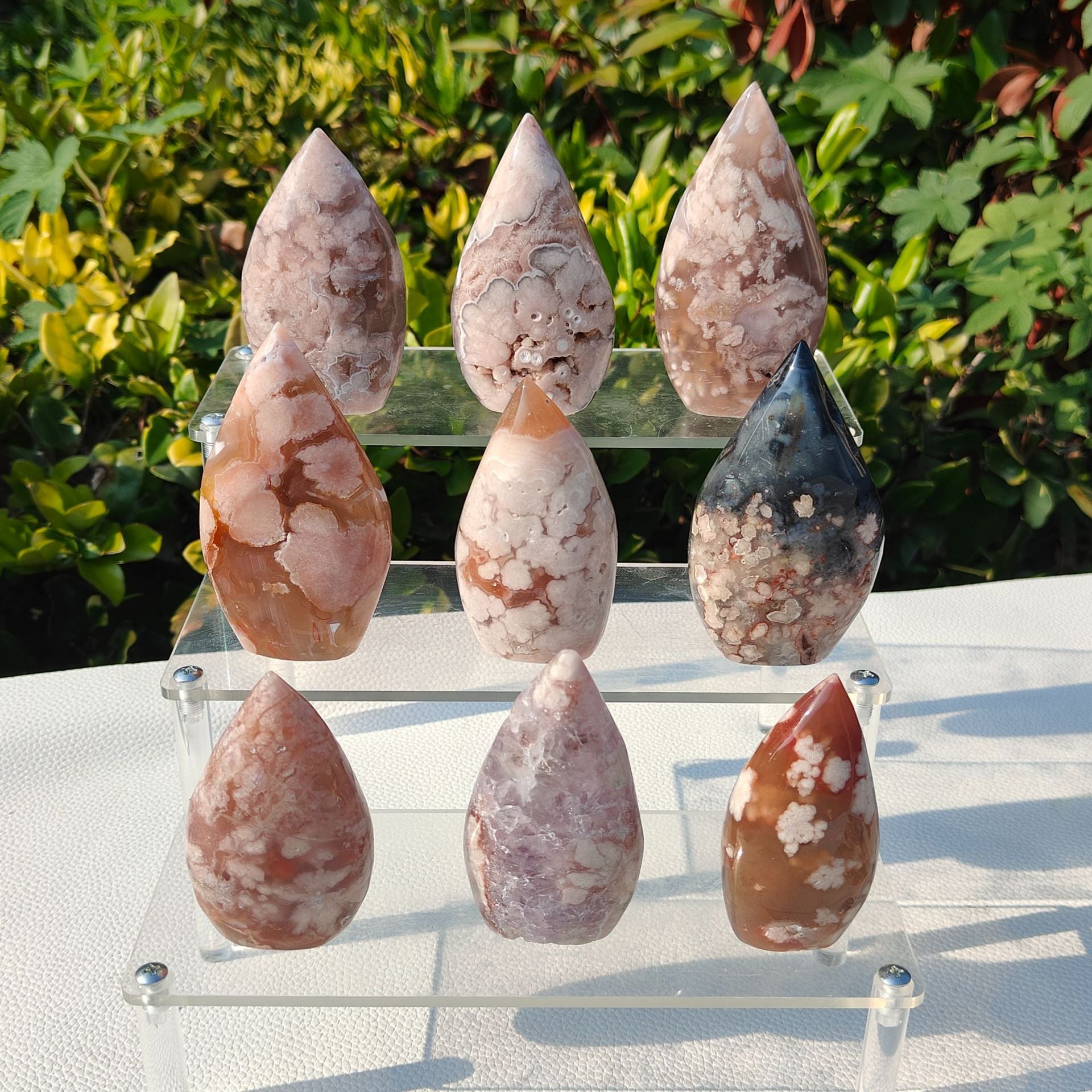 Natural Crystal Blossom Agate Flare Teardrop Shaped Ornament Crafts