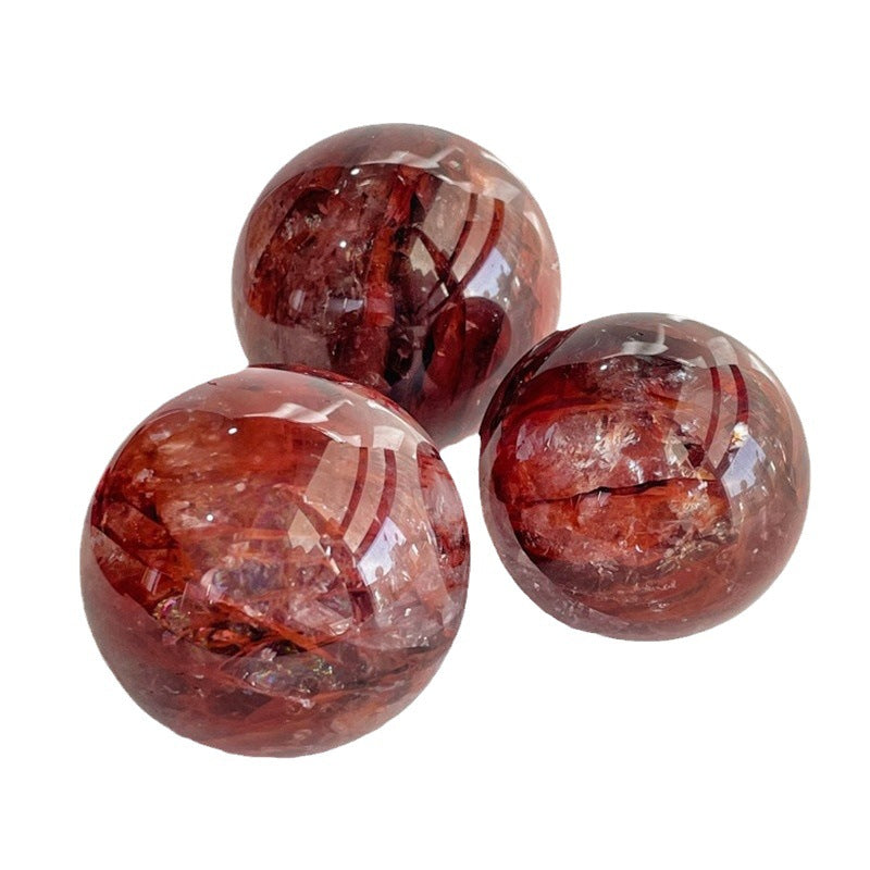 Natural Crystal Red Hematoid Flower Crystal Ball Raw Stone Decoration