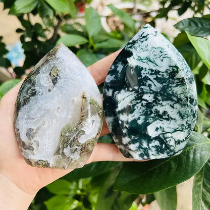 Natural Crystal Moss Agate Teardrop Ornament Raw Stone Hand Polished