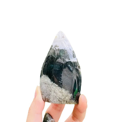 Natural Crystal Moss Agate Teardrop Ornament Raw Stone Hand Polished