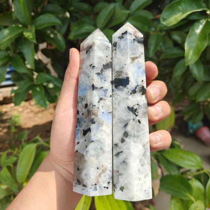 300g | Natural Crystal Labradorite Blue Moon stone Pointed Pillar Decorative