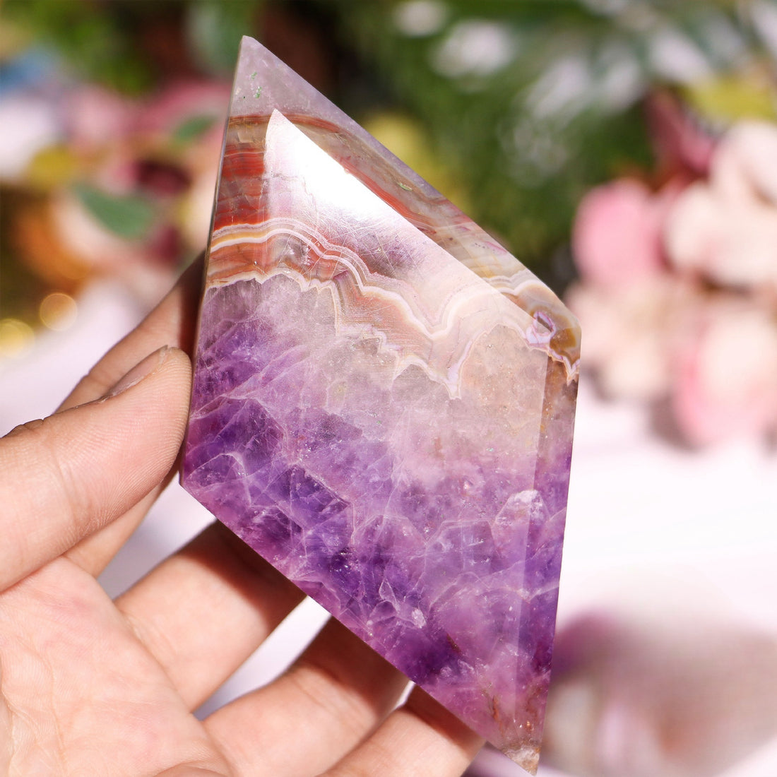 100-140 grams | Natural Crystal Amethyst Agate Rhombus Ornament Decoration