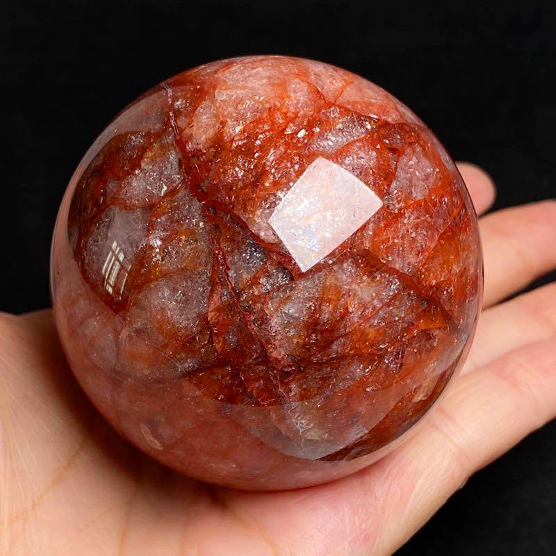 Natural Crystal Red Hematoid Flower Crystal Ball Raw Stone Decoration