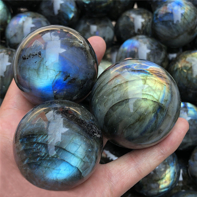 Natural Crystal Labradorite Crystal Ball Ornament Polished Feng Shui Ball Decoration