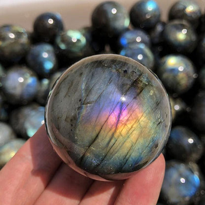 Natural Crystal Labradorite Crystal Ball Ornament Polished Feng Shui Ball Decoration