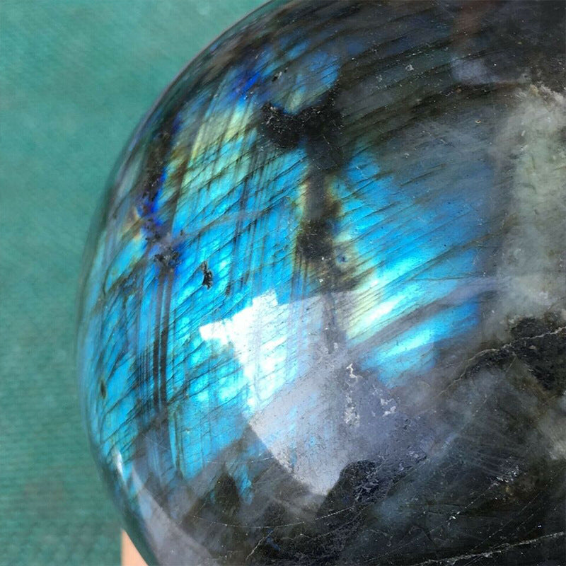 Natural Crystal Labradorite Crystal Ball Ornament Polished Feng Shui Ball Decoration