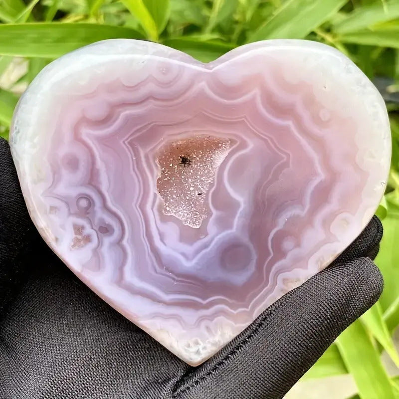 Natural Crystal Gemstone Raw Stone Pink Crystal Cave Agate Heart Shaped Form