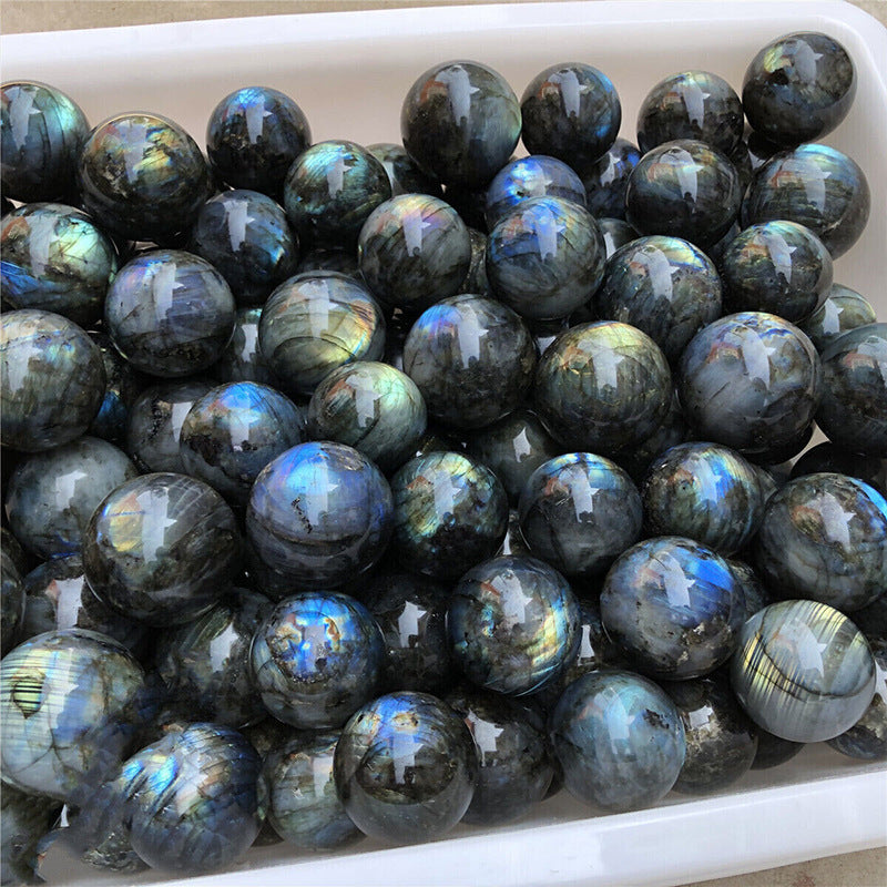 Natural Crystal Labradorite Crystal Ball Ornament Polished Feng Shui Ball Decoration