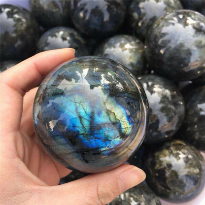 Natural Crystal Labradorite Crystal Ball Ornament Polished Feng Shui Ball Decoration