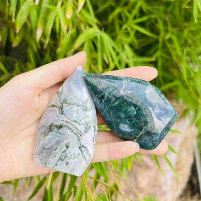 Natural Crystal Moss Agate Teardrop Ornament Raw Stone Hand Polished