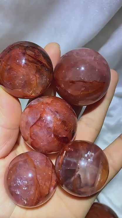 Natural Crystal Red Hematoid Flower Crystal Ball Raw Stone Decoration