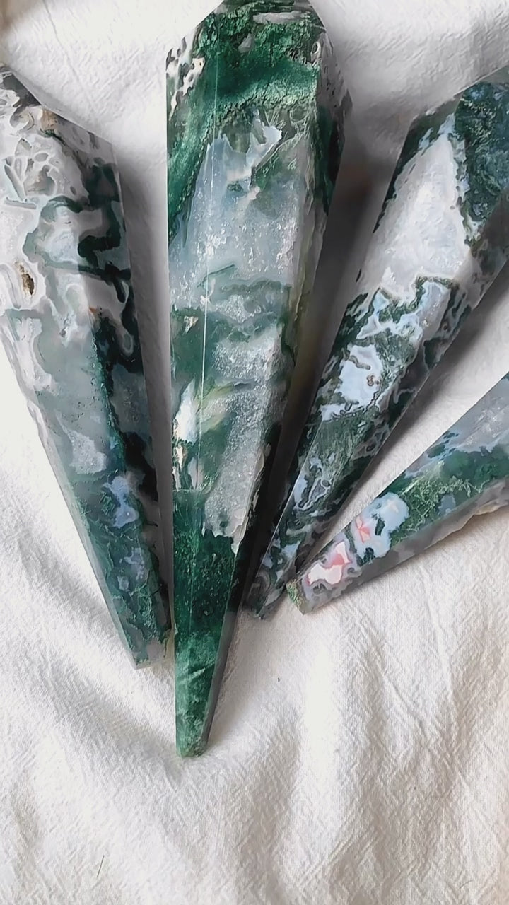 Natural Crystal Moss Agate Pendulum Hexagonal Single Pointed Pillar Scepter